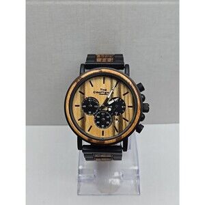 Danbury Mint The Craftsman Zebrawood Chrono Watch 44mm Quartz New Battery Date